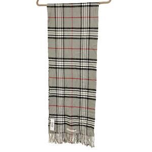 Burberry Made in Scotland 100% Cashmere Plaid Scarf 67x12" in Gray Black Red NWT